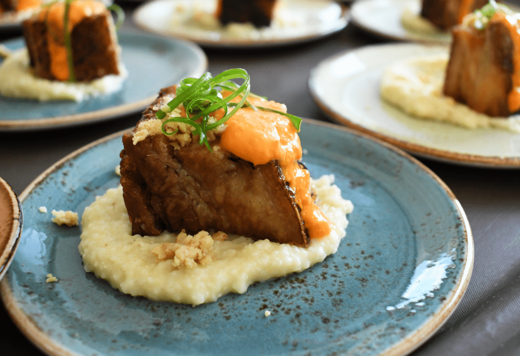 Filet Mignon and potatoes plated for dinner at Plymouth Harbor on Sarasota Bay