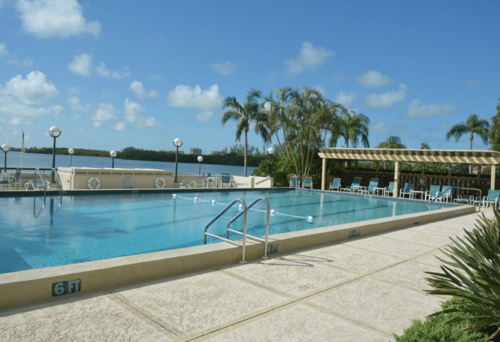 Outdoor pool at Plymouth Harbor on Sarasota Bay