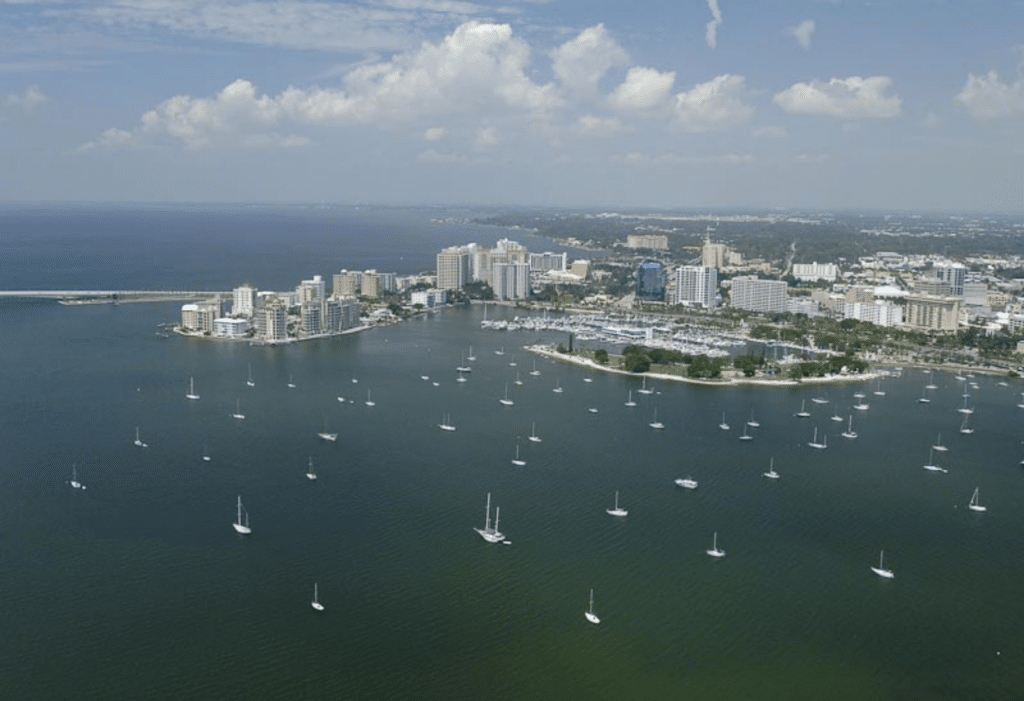Overhead view of Sarasota Bay in Florida