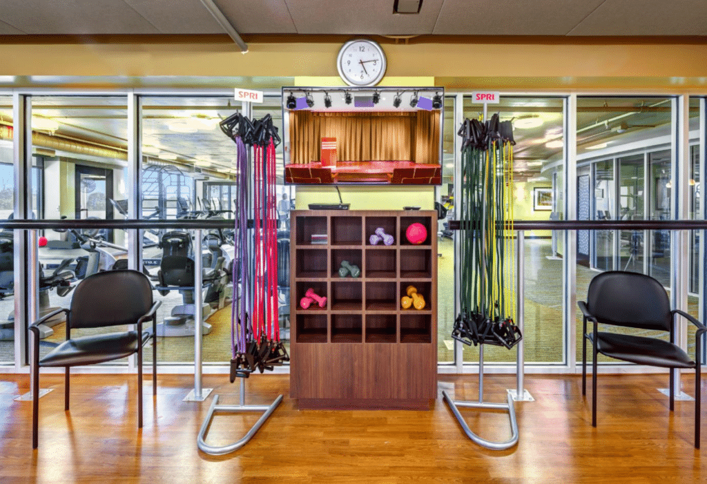 Gym equipment in the Plymouth Harbor on Sarasota Bay fitness center