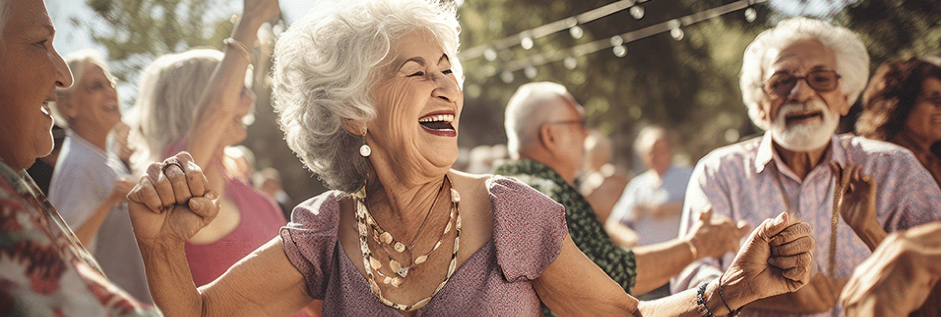 Plymouth Harbor on Sarasota Bay: Group of Seniors Dancing and Laughing
