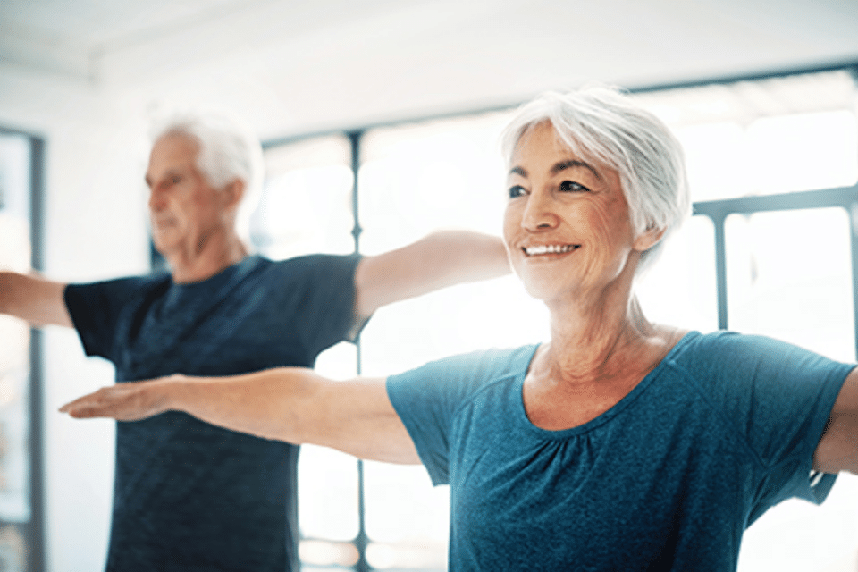 Plymouth Harbor on Sarasota Bay: Senior Couple Exercising