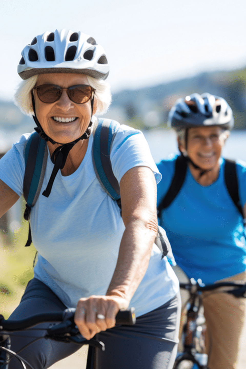 Plymouth Harbor on Sarasota Bay: Senior Women Riding Bikes Outside