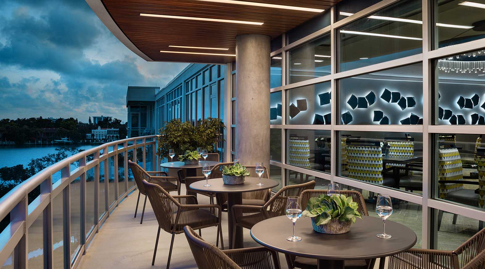 View from the balcony off the dining room at Plymouth Harbor on Sarasota Bay.