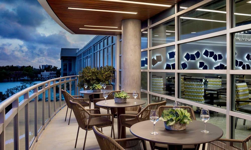 View from the balcony off the dining room at Plymouth Harbor on Sarasota Bay.