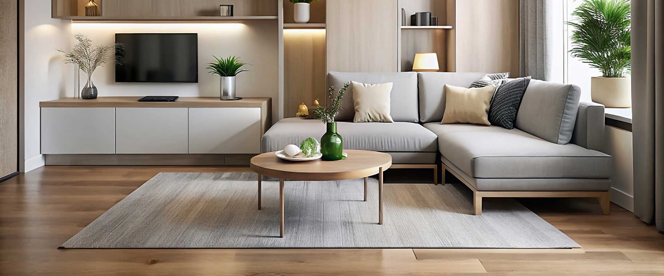 Stylish living room from a modern independent living apartment.