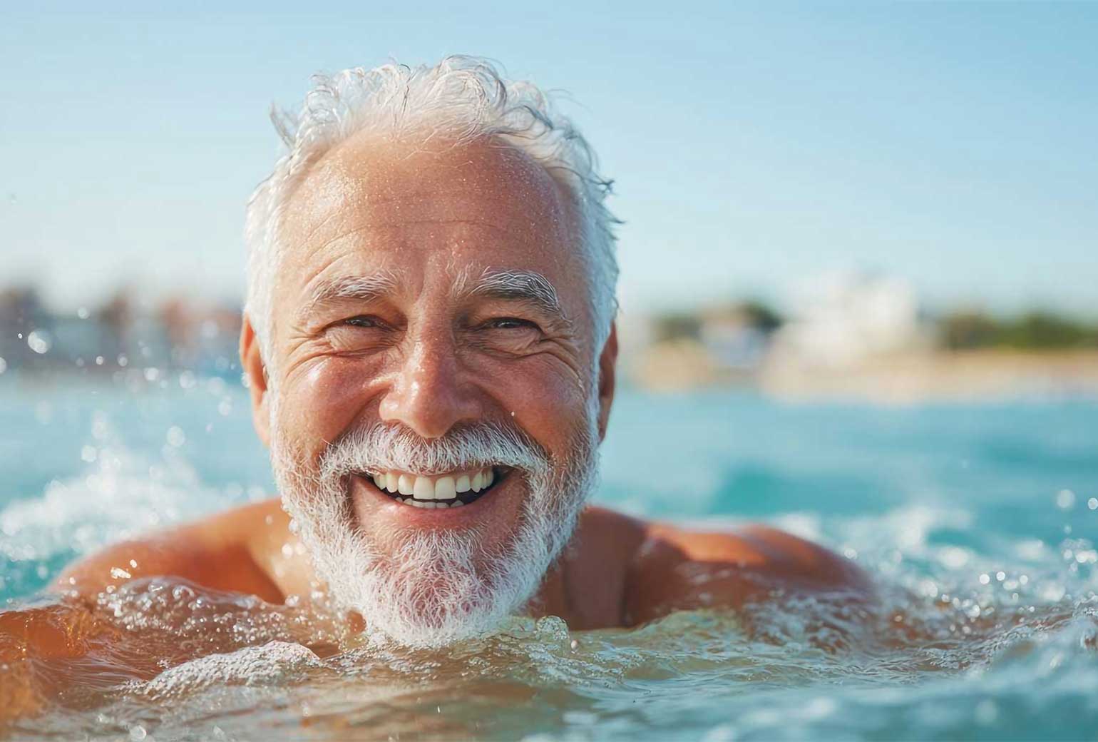 Senior man swimming in the ocean